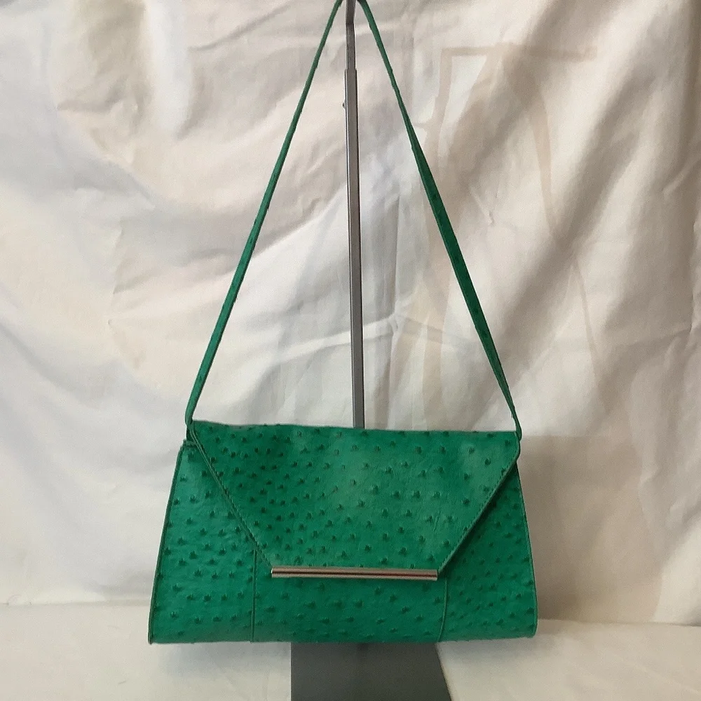 GUC‎ Merona green faux ostrich shoulder clutch bag